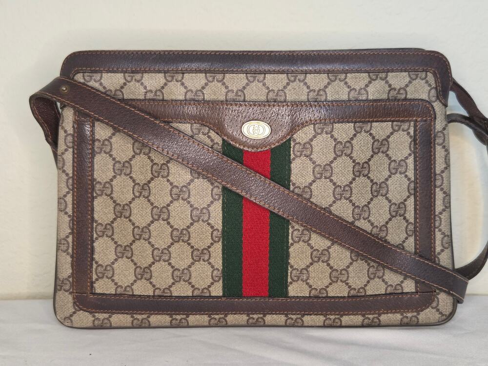 Gucci GG Supreme Monogram Web Crossbody Shoulder Bag Brown Ophidia Vintage